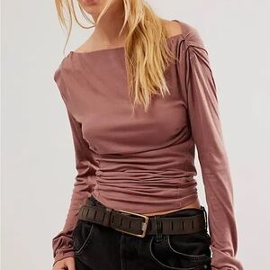 Free People Intimately Night We Met Long Sleeve Top Brown Size Small Soft